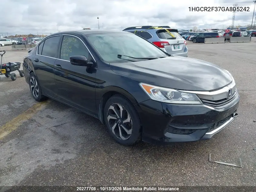 HONDA ACCORD 2016, VIN 1HGCR2F37GA805242