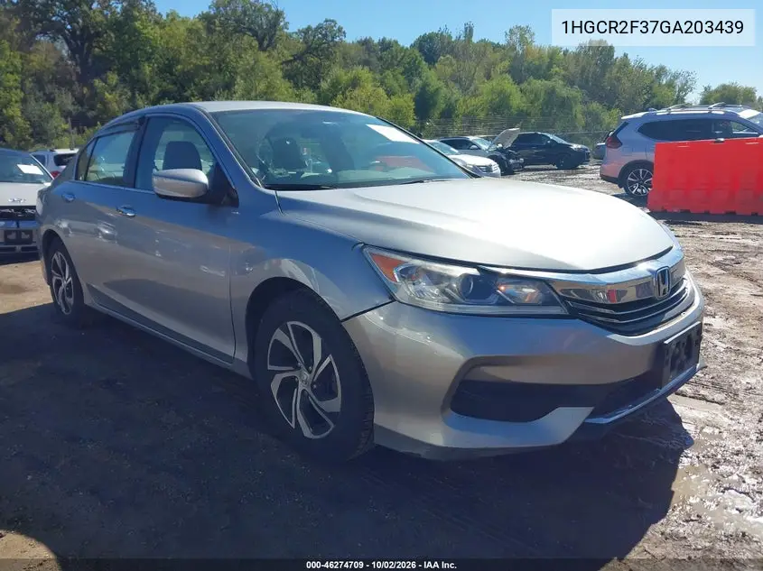 HONDA ACCORD 2016, VIN 1HGCR2F37GA203439