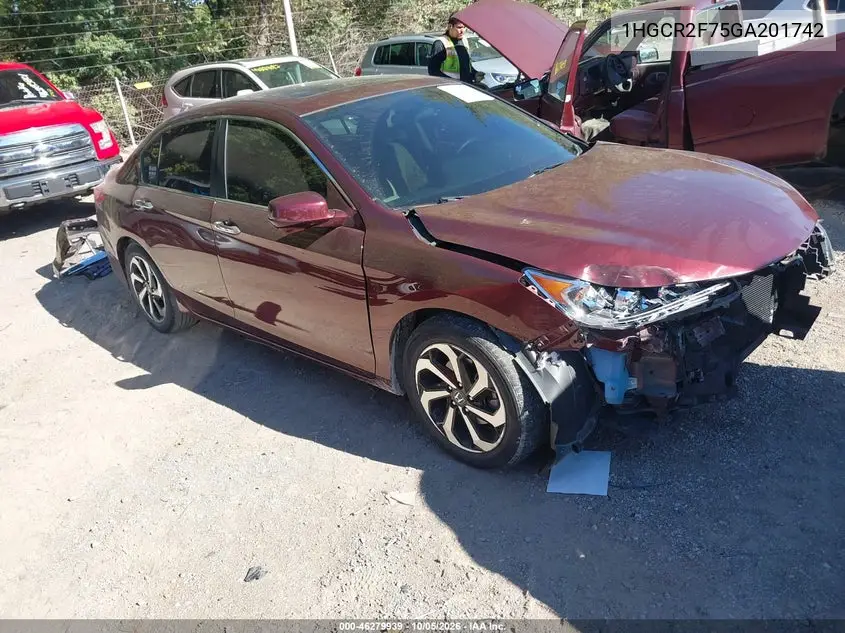 HONDA ACCORD 2016, VIN 1HGCR2F75GA201742