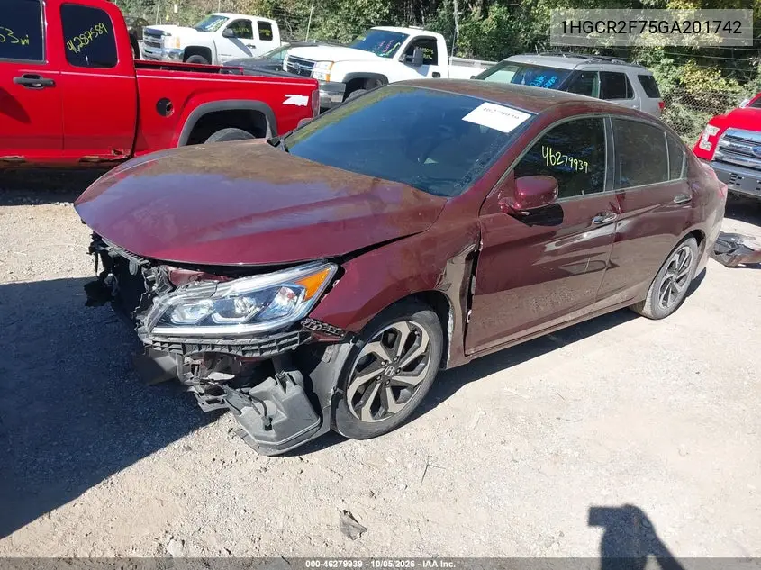 2016 HONDA ACCORD VIN 1HGCR2F75GA201742 — фото 2