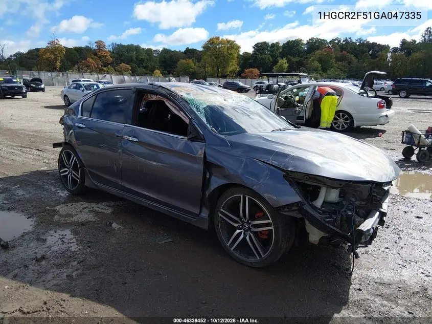 HONDA ACCORD 2016, VIN 1HGCR2F51GA047335