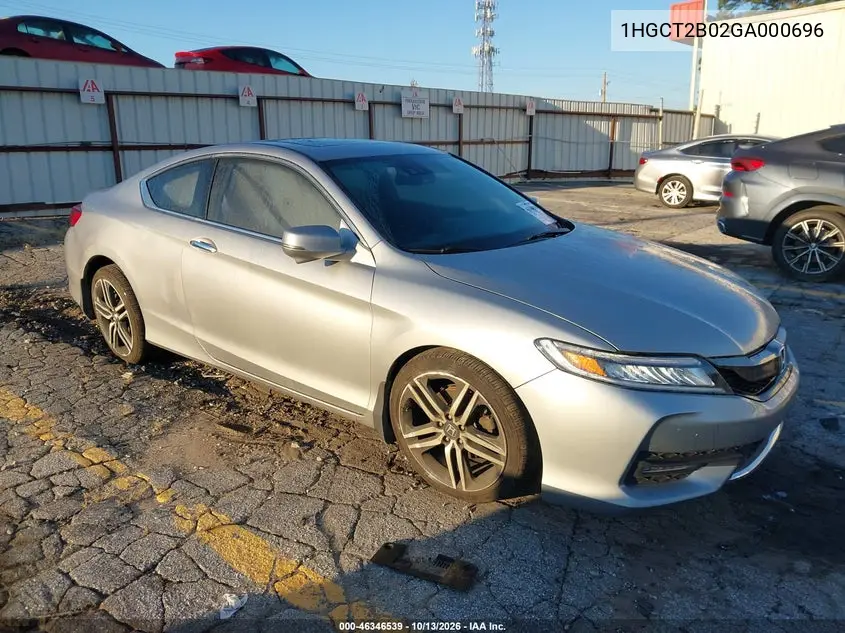 HONDA ACCORD 2016, VIN 1HGCT2B02GA000696