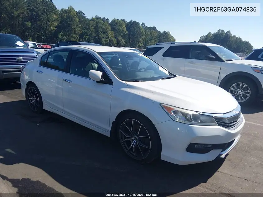 HONDA ACCORD 2016, VIN 1HGCR2F63GA074836