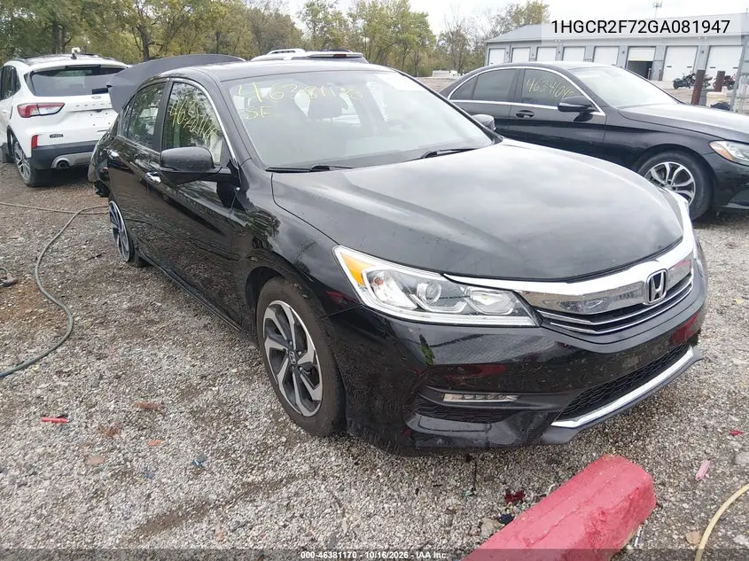 HONDA ACCORD 2016, VIN 1HGCR2F72GA081947