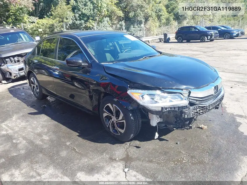 HONDA ACCORD 2016, VIN 1HGCR2F31GA119889
