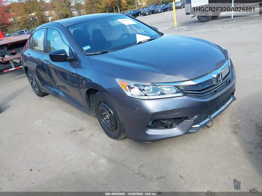 HONDA ACCORD 2016, VIN 1HGCR2F32GA026881