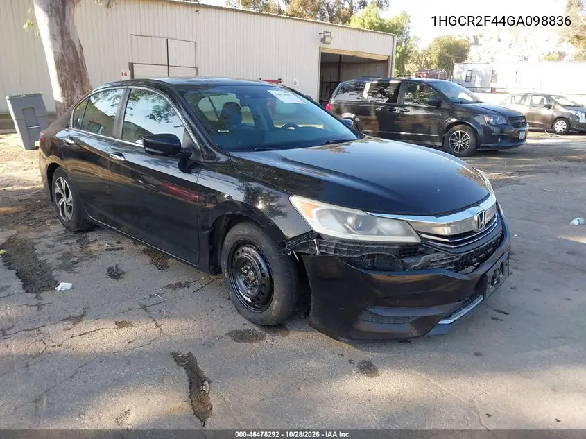HONDA ACCORD 2016, VIN 1HGCR2F44GA098836