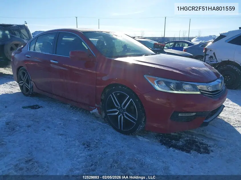 HONDA ACCORD 2017, VIN 1HGCR2F51HA801559
