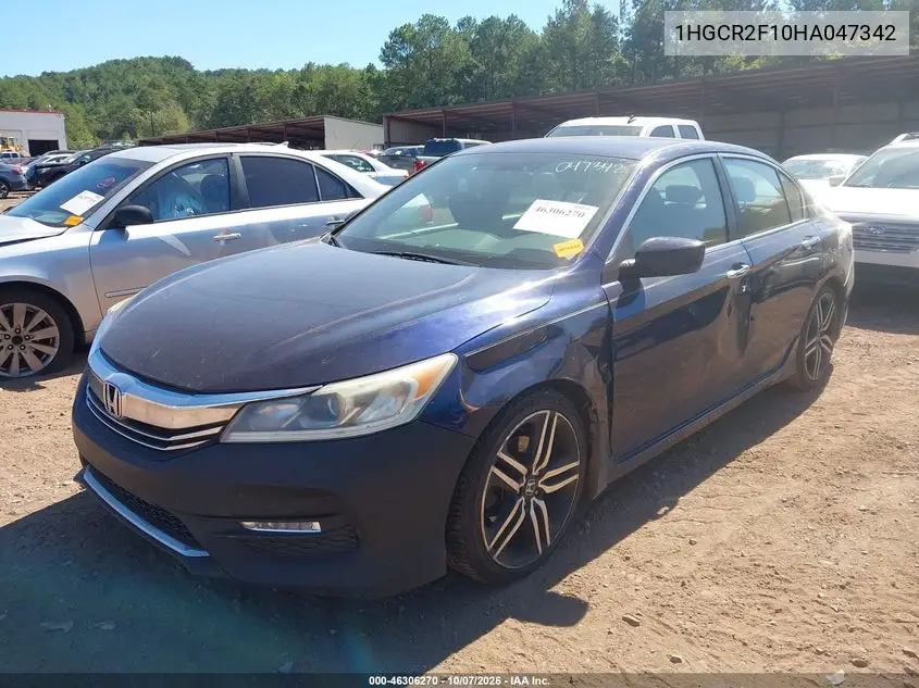 2017 HONDA ACCORD VIN 1HGCR2F10HA047342 — фото 2