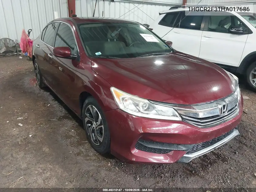 HONDA ACCORD 2017, VIN 1HGCR2F31HA017686