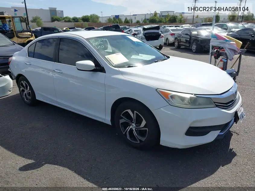 HONDA ACCORD 2017, VIN 1HGCR2F34HA058104