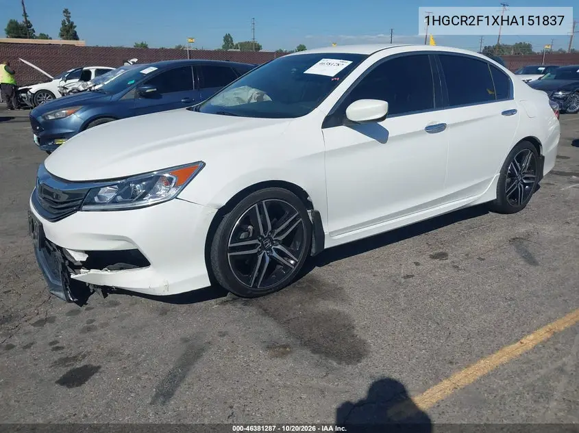 2017 HONDA ACCORD VIN 1HGCR2F1XHA151837 — фото 2