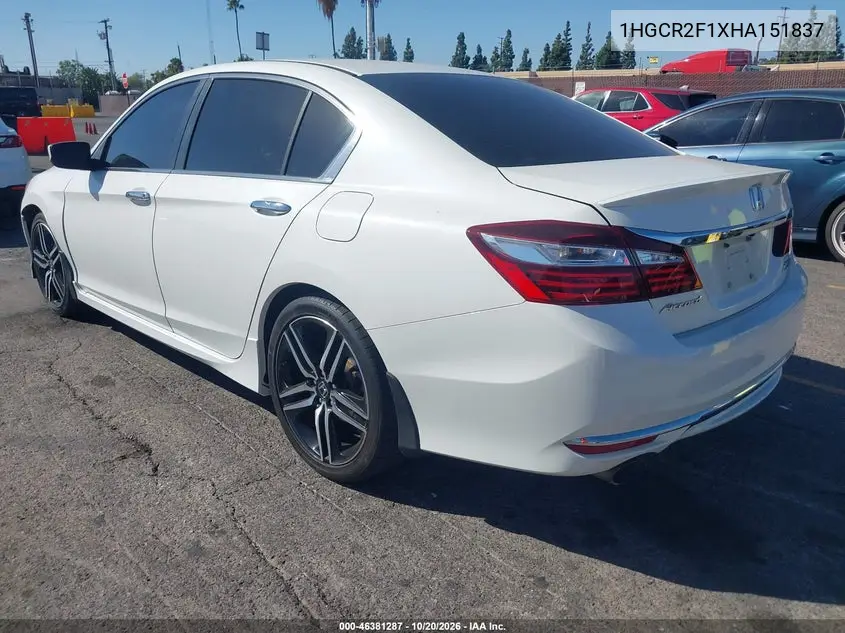 2017 HONDA ACCORD VIN 1HGCR2F1XHA151837 — фото 3