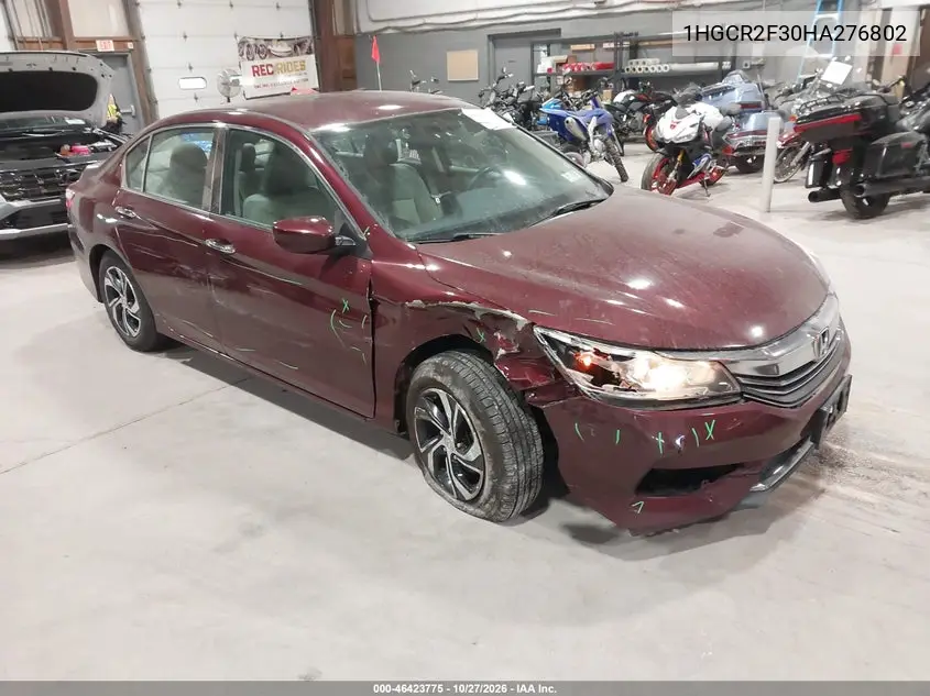 HONDA ACCORD 2017, VIN 1HGCR2F30HA276802