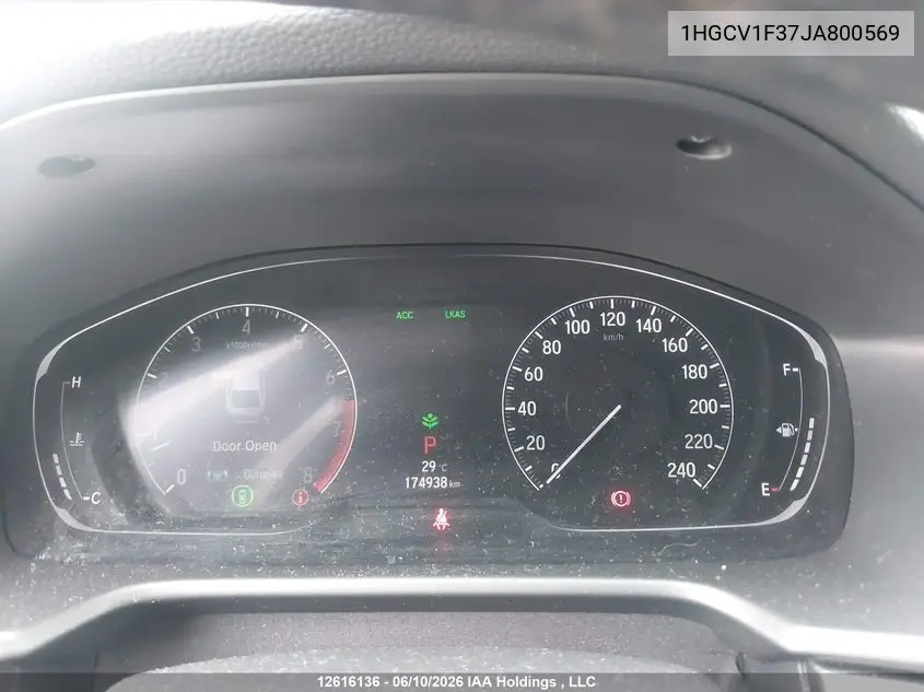 2018 HONDA ACCORD VIN 1HGCV1F37JA800569 — фото 7
