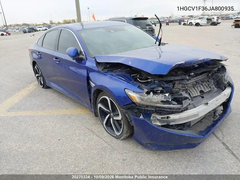 HONDA ACCORD 2018, VIN 1HGCV1F36JA800935