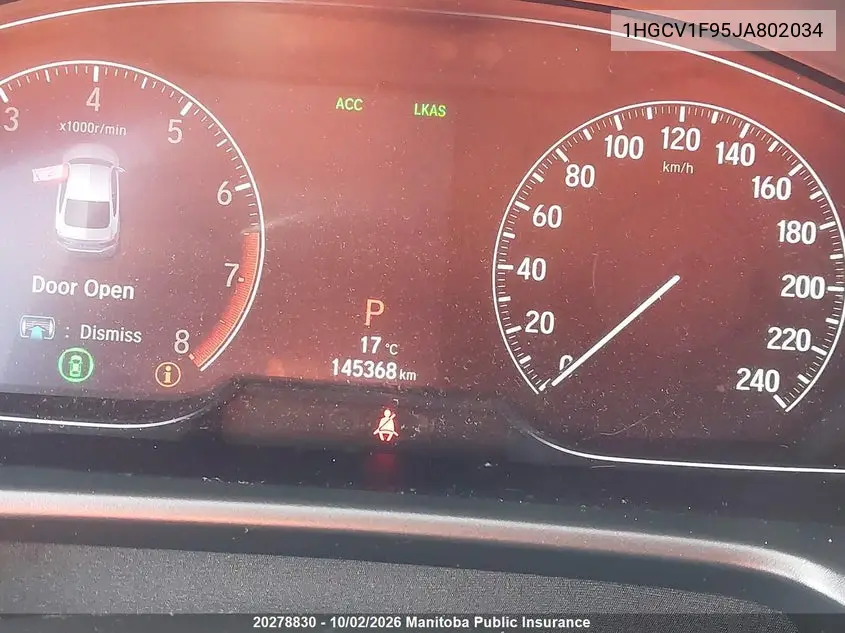 2018 HONDA ACCORD VIN 1HGCV1F95JA802034 — фото 15