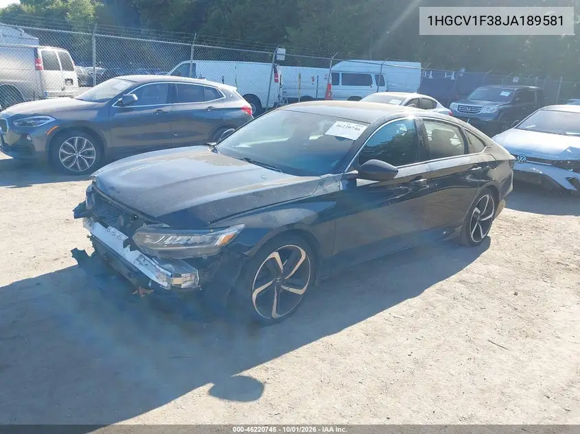 2018 HONDA ACCORD VIN 1HGCV1F38JA189581 — фото 2