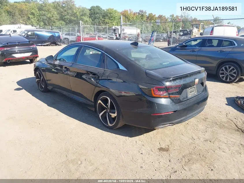 2018 HONDA ACCORD VIN 1HGCV1F38JA189581 — фото 3