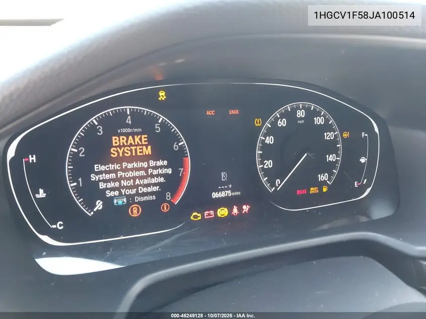 HONDA ACCORD 2018, VIN 1HGCV1F58JA100514