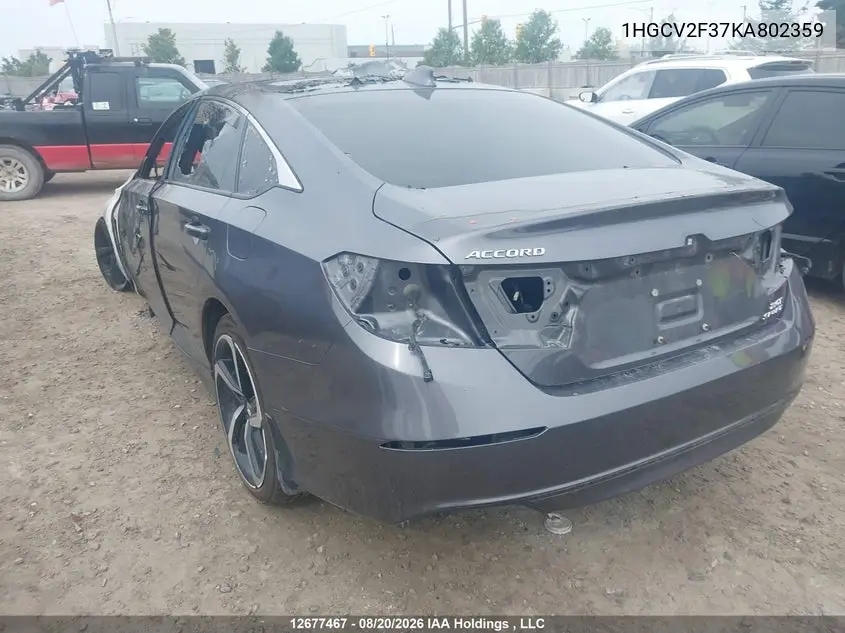 2019 HONDA ACCORD VIN 1HGCV2F37KA802359 — фото 3