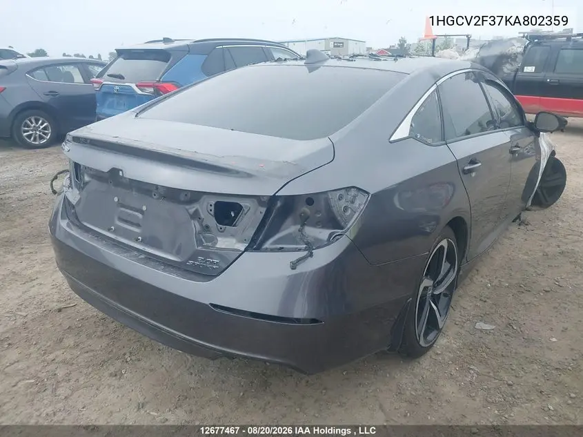 2019 HONDA ACCORD VIN 1HGCV2F37KA802359 — фото 4