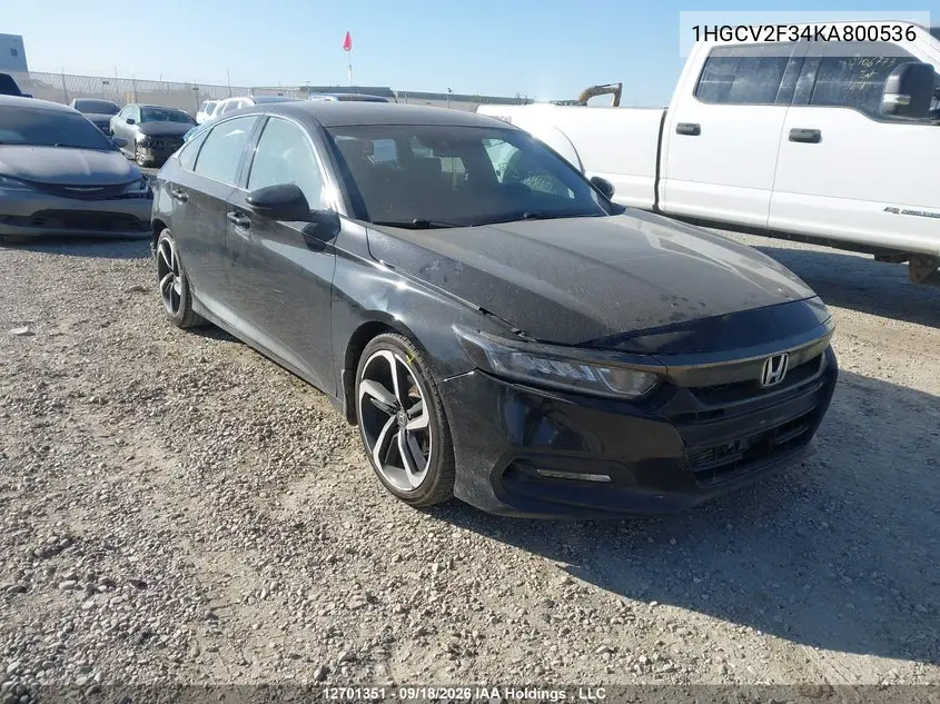HONDA ACCORD 2019, VIN 1HGCV2F34KA800536