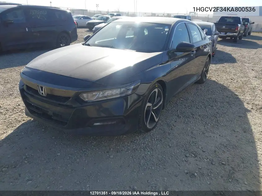 2019 HONDA ACCORD VIN 1HGCV2F34KA800536 — фото 2
