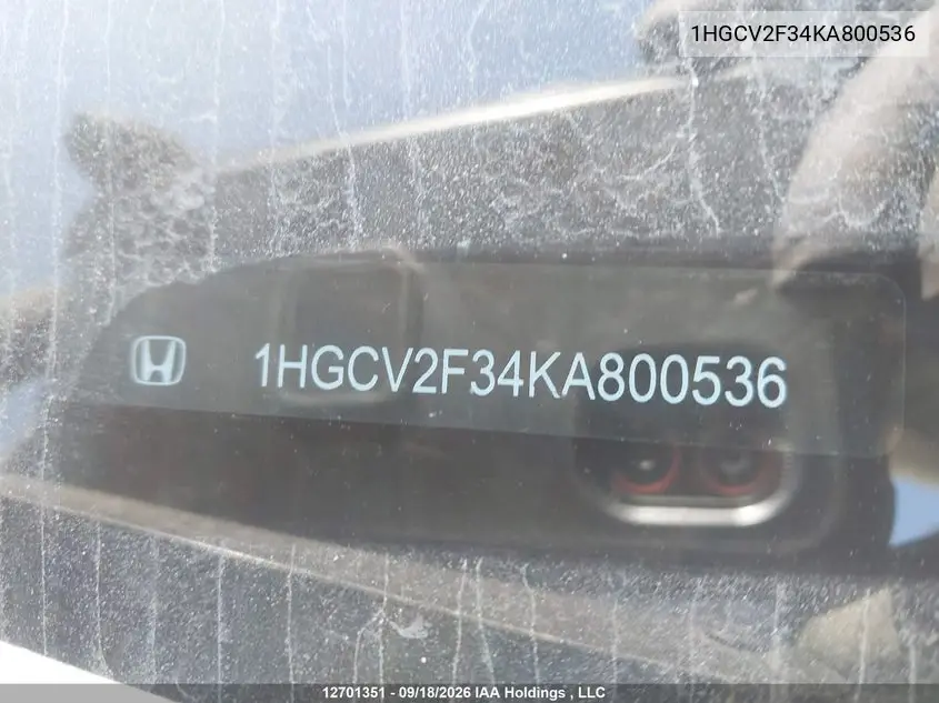 2019 HONDA ACCORD VIN 1HGCV2F34KA800536 — фото 20