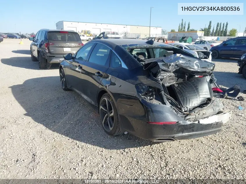 2019 HONDA ACCORD VIN 1HGCV2F34KA800536 — фото 3