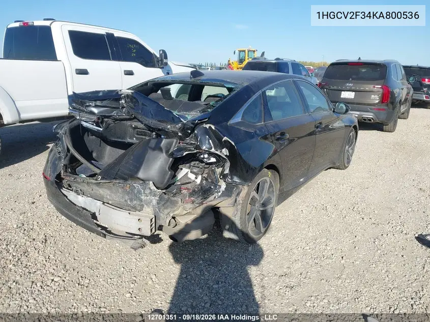 2019 HONDA ACCORD VIN 1HGCV2F34KA800536 — фото 4