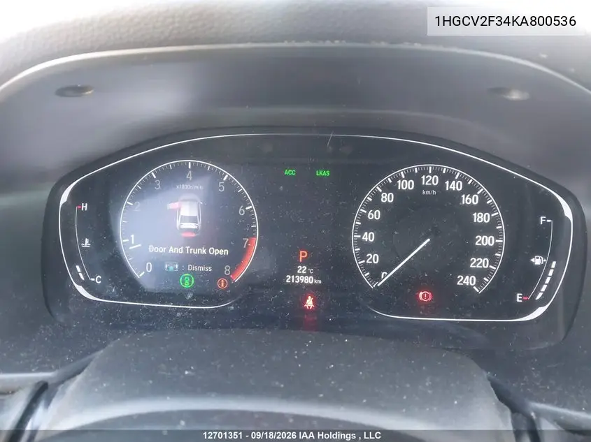 2019 HONDA ACCORD VIN 1HGCV2F34KA800536 — фото 7