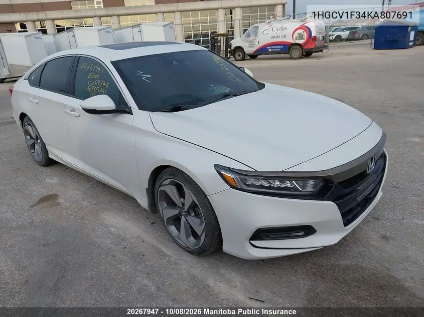 HONDA ACCORD 2019, VIN 1HGCV1F34KA807691