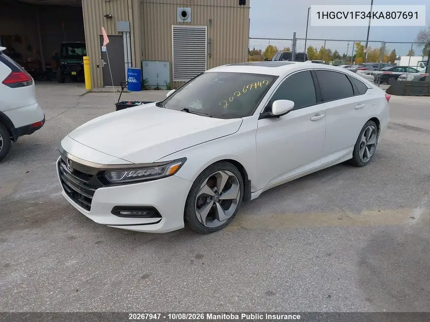 2019 HONDA ACCORD VIN 1HGCV1F34KA807691 — фото 2