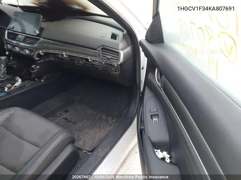 2019 HONDA ACCORD VIN 1HGCV1F34KA807691 — фото 5