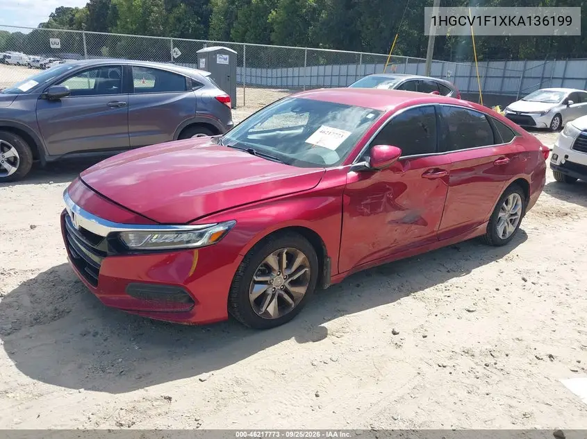 2019 HONDA ACCORD VIN 1HGCV1F1XKA136199 — фото 2