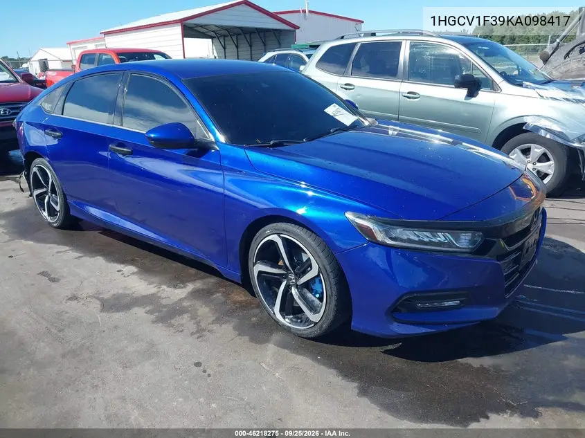 HONDA ACCORD 2019, VIN 1HGCV1F39KA098417