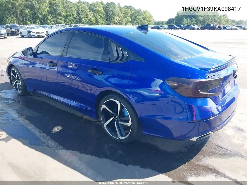 2019 HONDA ACCORD VIN 1HGCV1F39KA098417 — фото 3