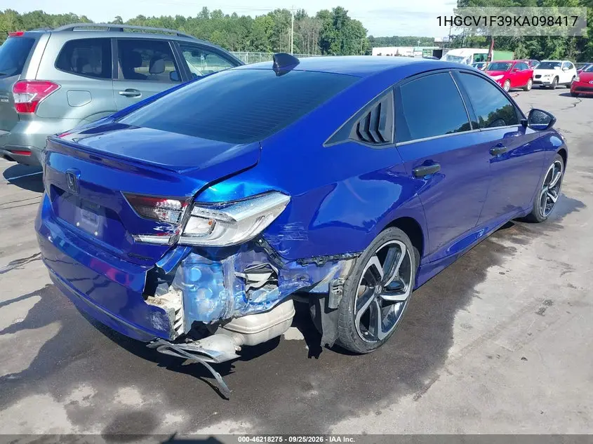 2019 HONDA ACCORD VIN 1HGCV1F39KA098417 — фото 4