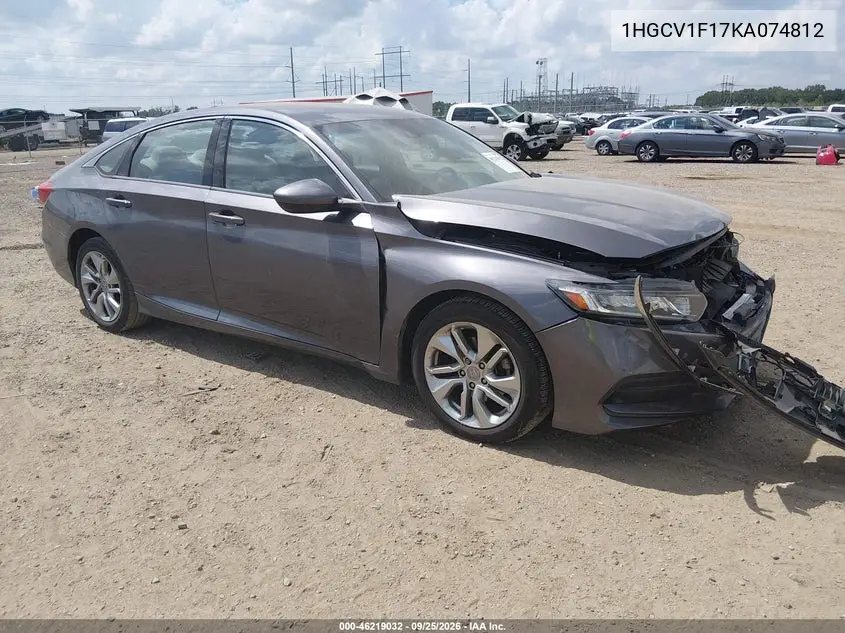 HONDA ACCORD 2019, VIN 1HGCV1F17KA074812