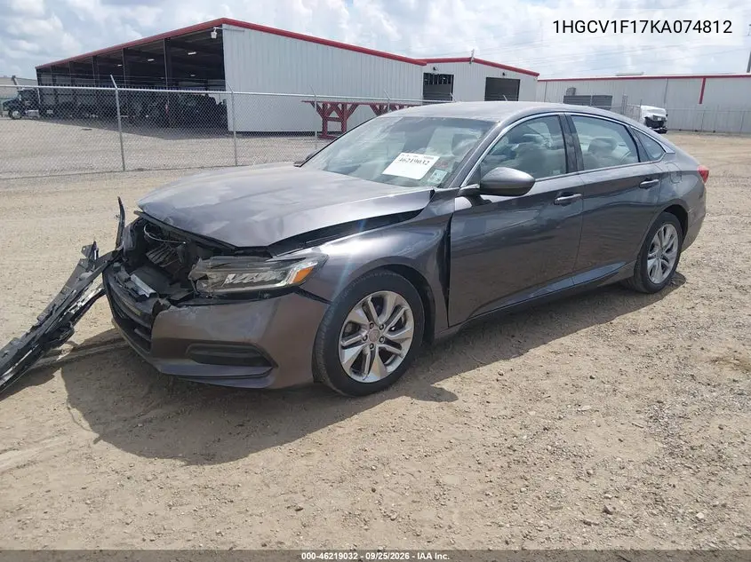 2019 HONDA ACCORD VIN 1HGCV1F17KA074812 — фото 2