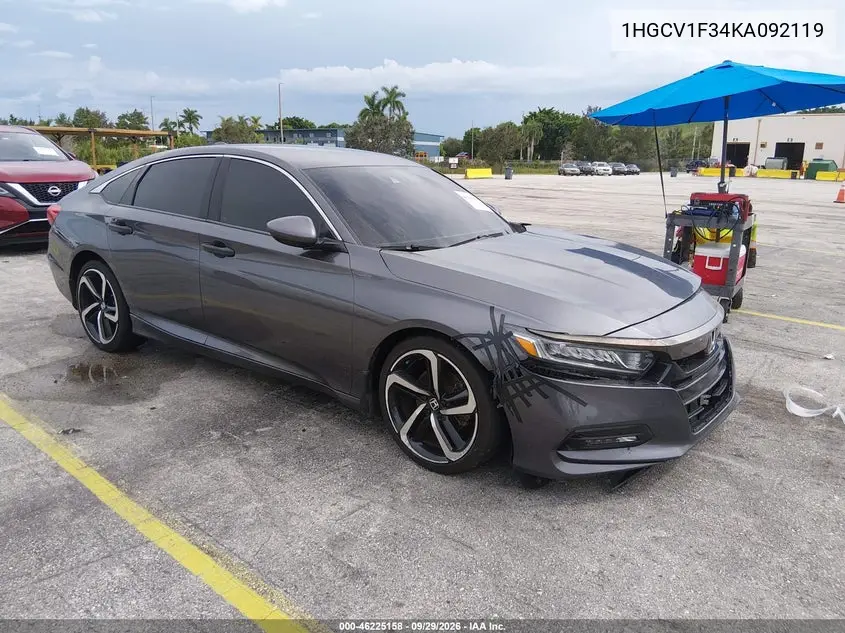 HONDA ACCORD 2019, VIN 1HGCV1F34KA092119