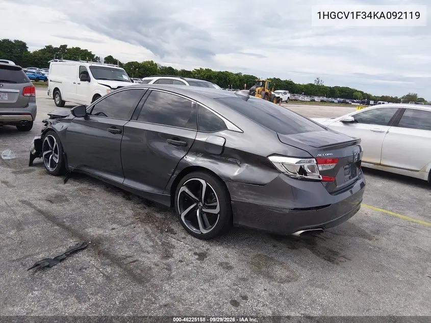 2019 HONDA ACCORD VIN 1HGCV1F34KA092119 — фото 3