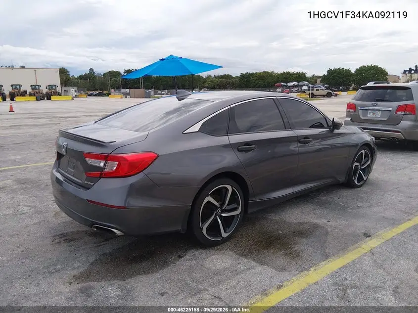 2019 HONDA ACCORD VIN 1HGCV1F34KA092119 — фото 4