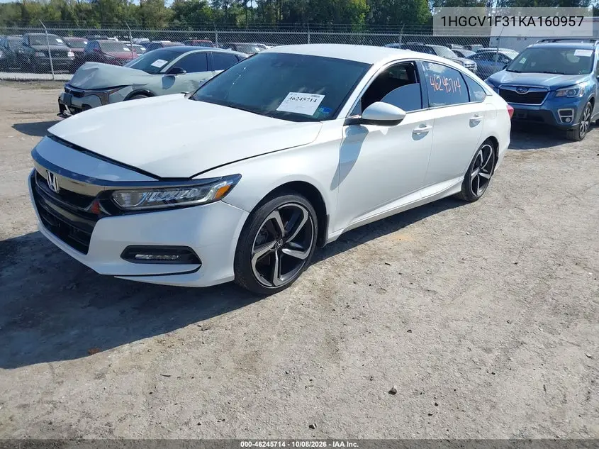 2019 HONDA ACCORD VIN 1HGCV1F31KA160957 — фото 2