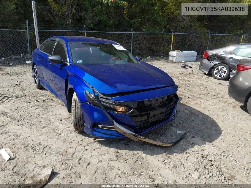 HONDA ACCORD 2019, VIN 1HGCV1F35KA039638