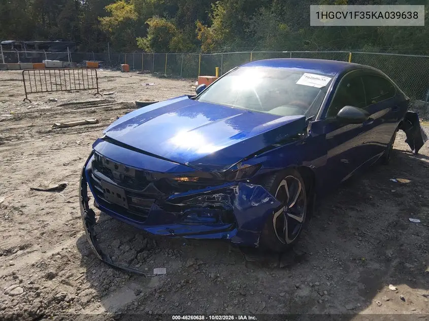 2019 HONDA ACCORD VIN 1HGCV1F35KA039638 — фото 2