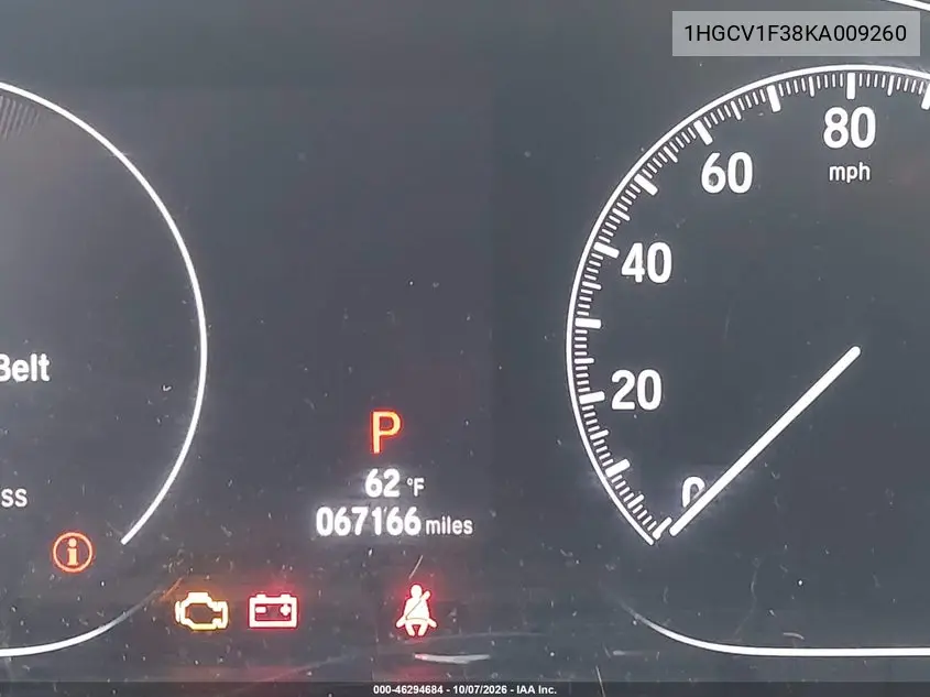 2019 HONDA ACCORD VIN 1HGCV1F38KA009260 — фото 16