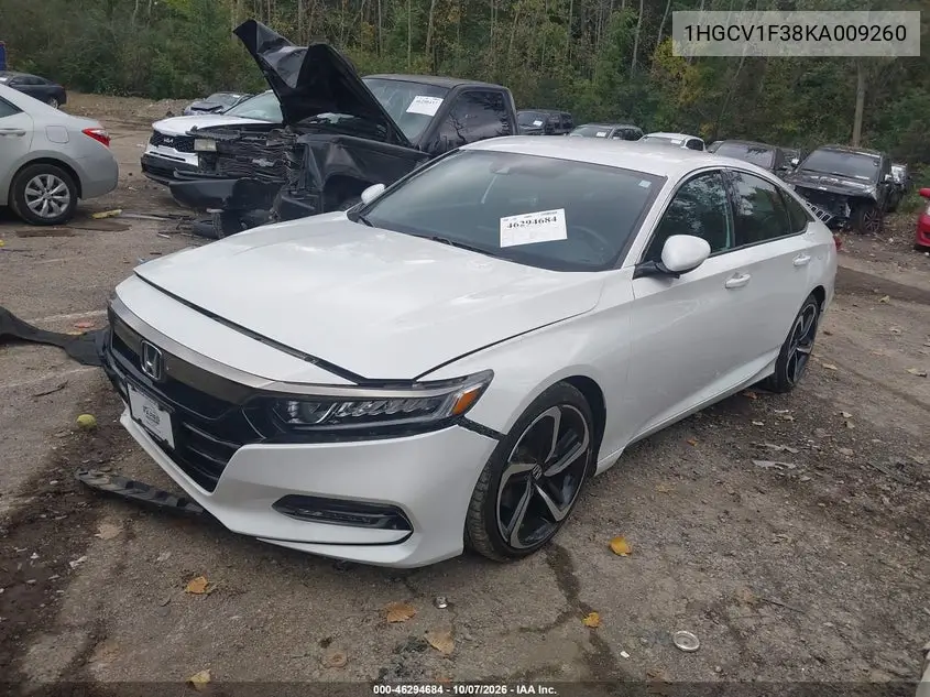 2019 HONDA ACCORD VIN 1HGCV1F38KA009260 — фото 2