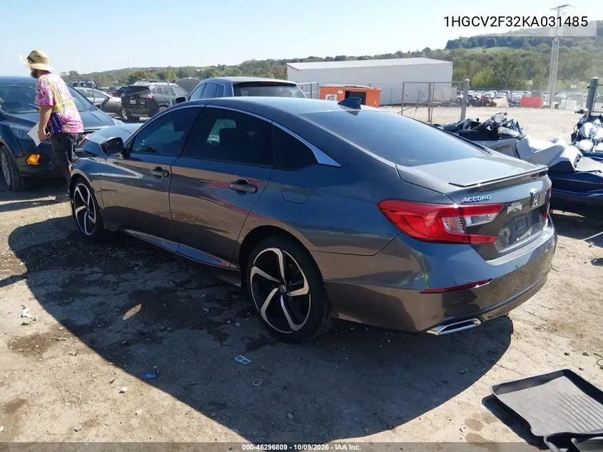 2019 HONDA ACCORD VIN 1HGCV2F32KA031485 — фото 3
